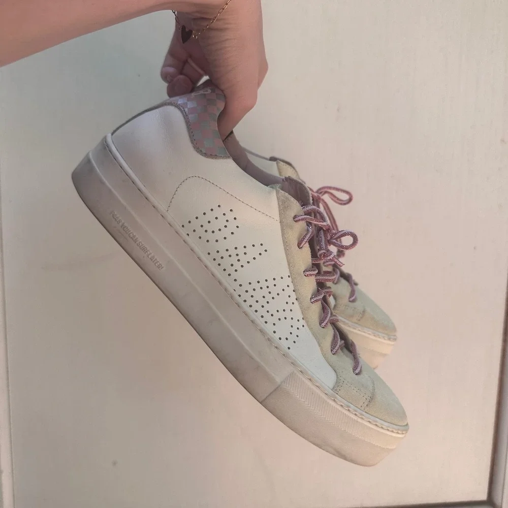 P448 John Low Top Sneakers White Beige Pink Silver Checkered Size 41